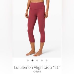Lululemon Align Chianti Crop 21" Red Leggings Size 8